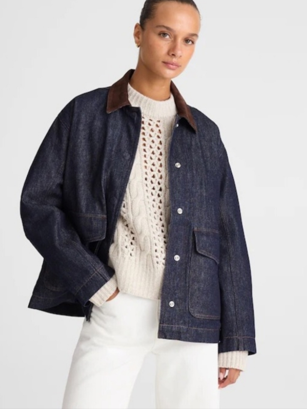 Madewell Denim Chore Jacket In Rinse New Large Suede Leather Collar Women's